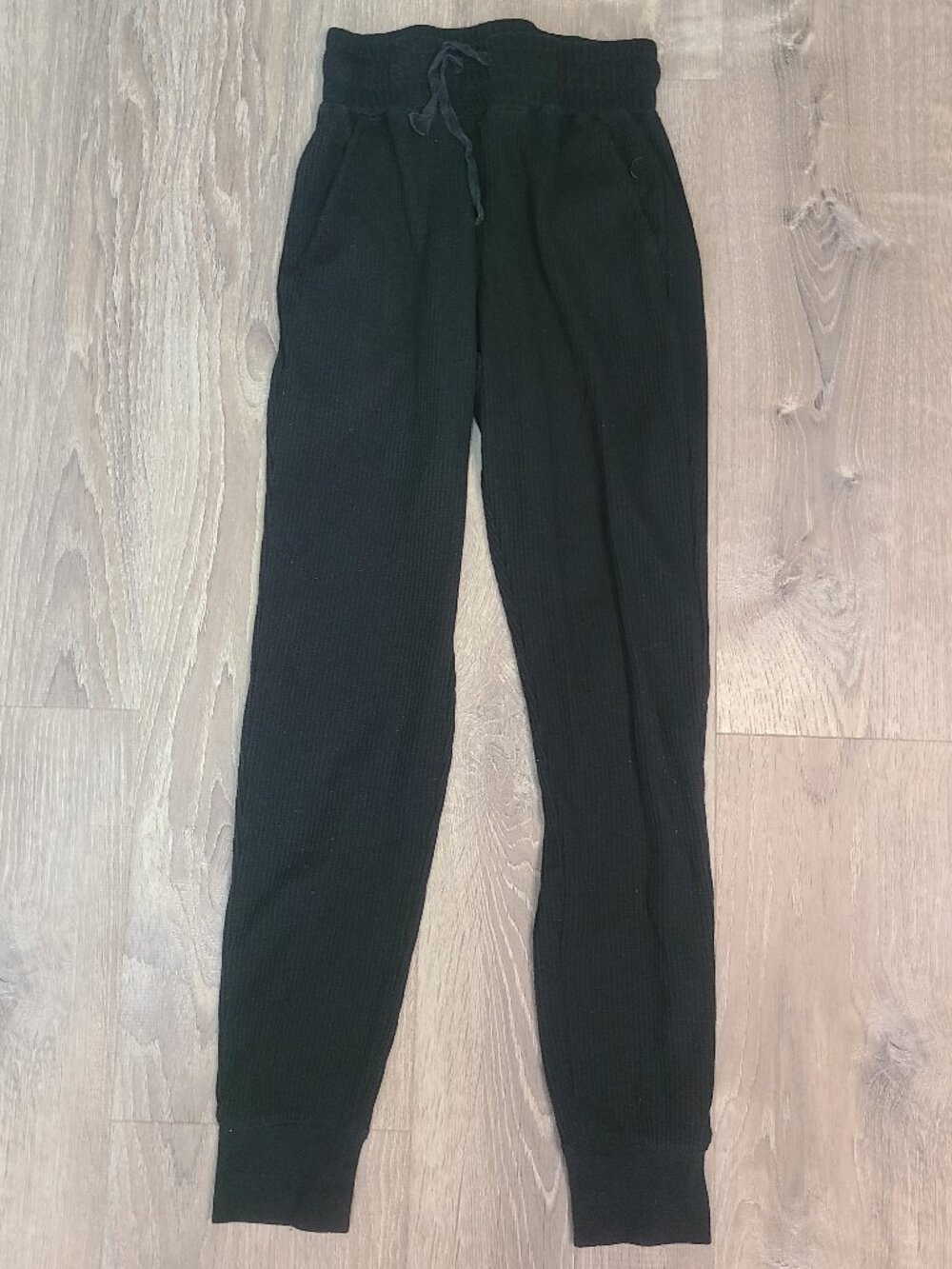Zyia Active Waffle Knit Thermal Casual Loungewear Joggers Black - Size XS